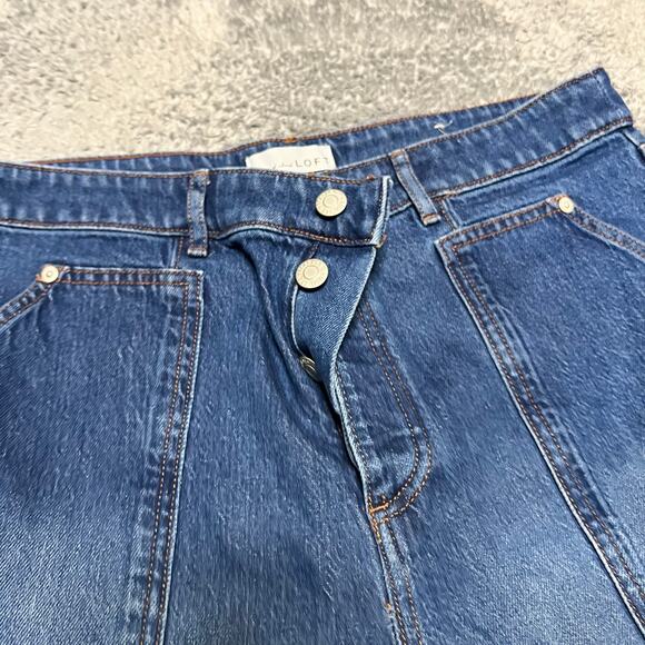 Loft Jeans Womens 32 /14  (35x26) The Straight High Rise Blue Cropped Button Fly - Picture 3 of 13